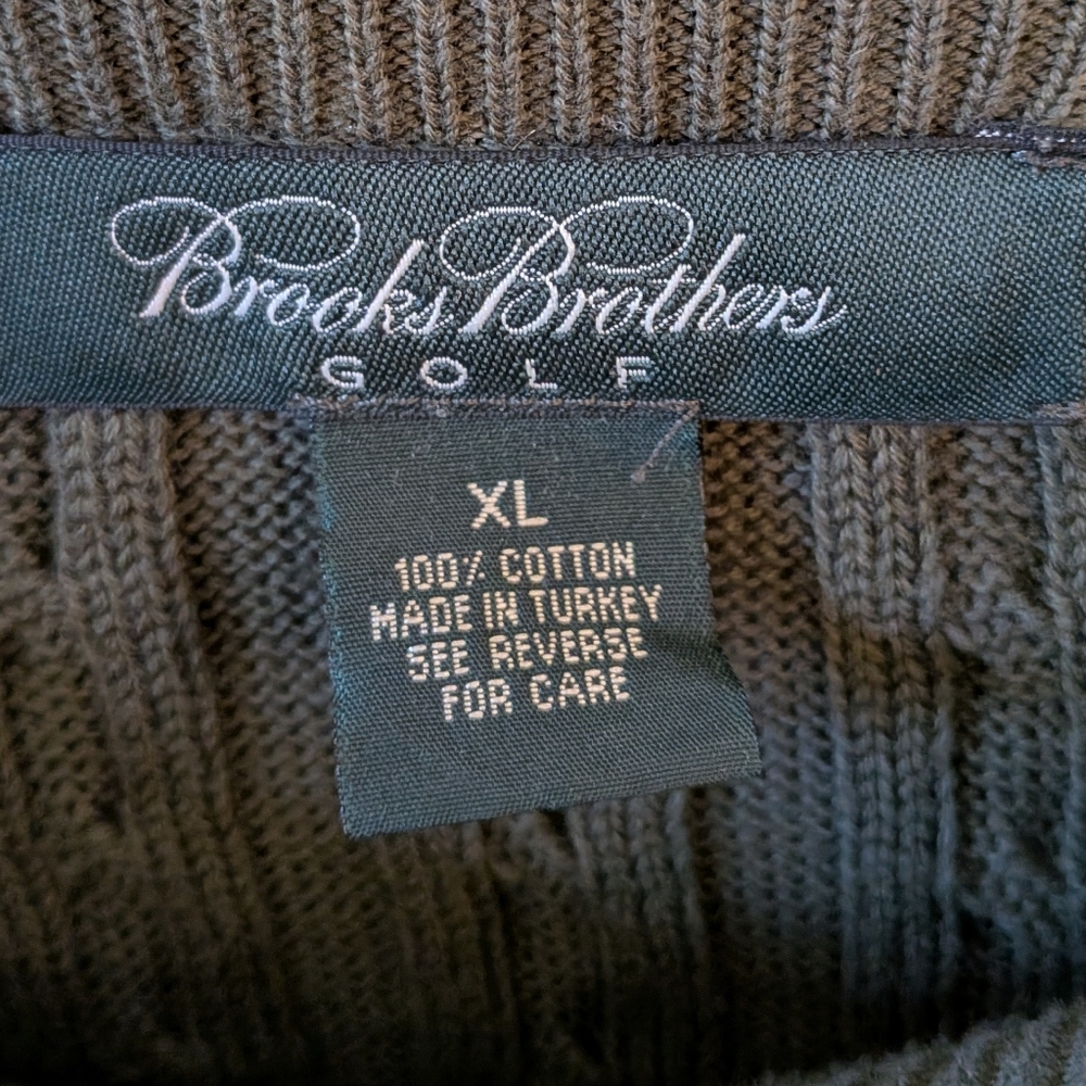 Brooks Brothers Mem's Green Golf Cotton Cable Knit Crewneck Sweater XL - Picture 4 of 5